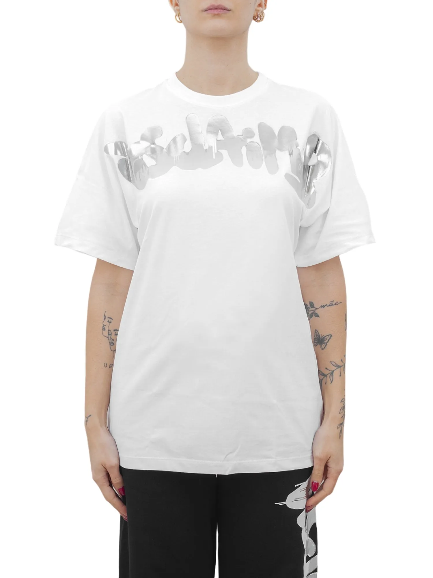 Disclaimer T-shirt manica corta con logo laminato bianco